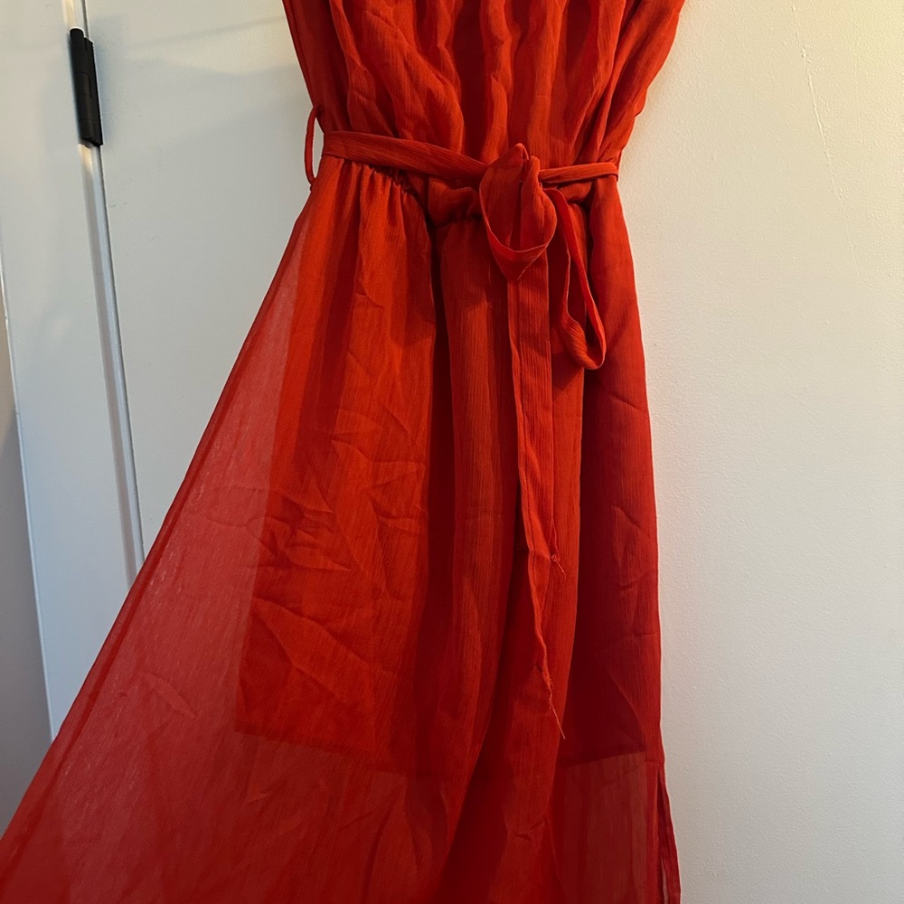 Elegant Burnt Orange Strapless Maxi Dress - Picture 2 of 6